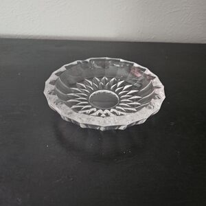 Vintage Val Saint Lambert Signed Crystal Sunburst Trinket Dish/Ashtray